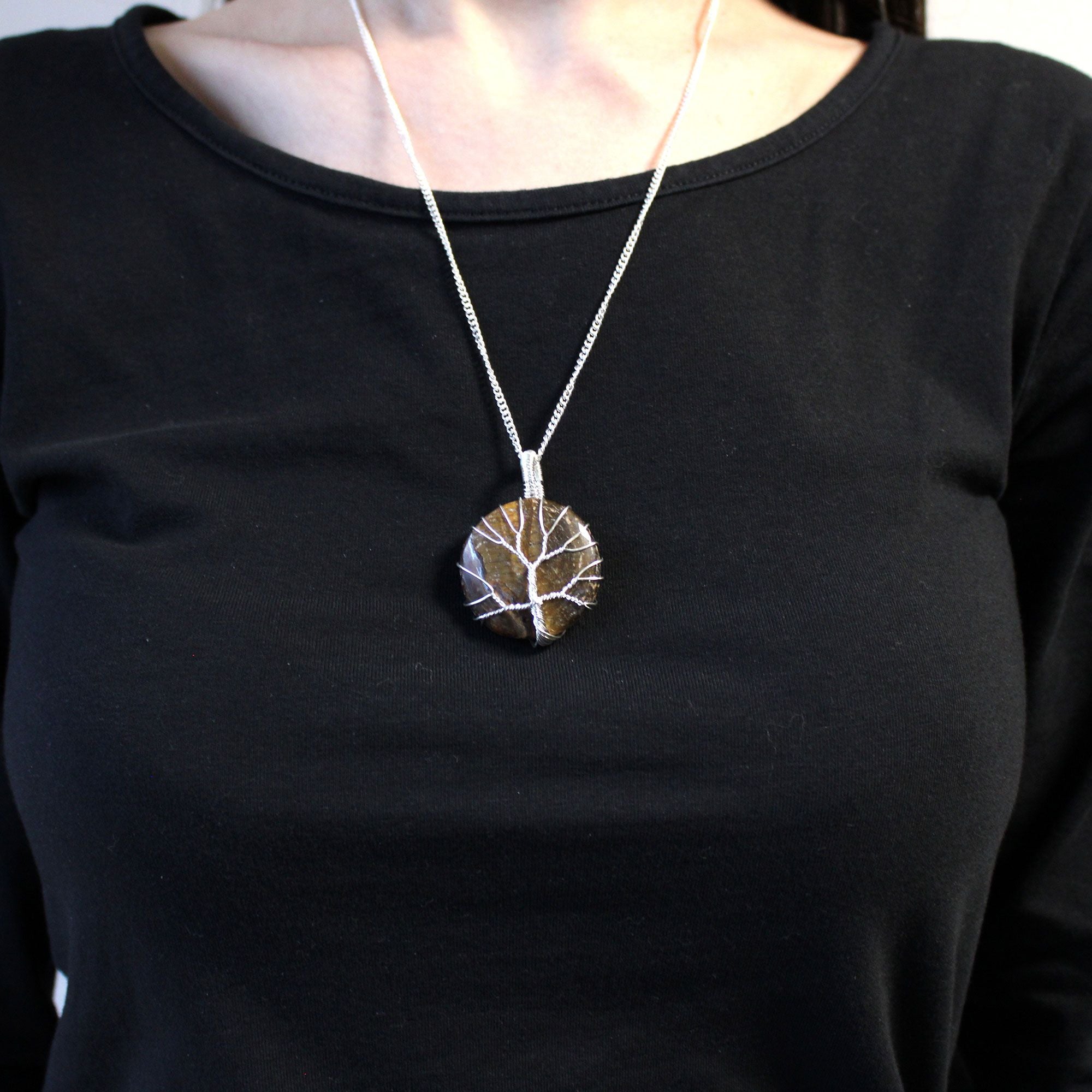 Tree of Life Gemstone Necklace with Tiger Eye for Everyday Wear