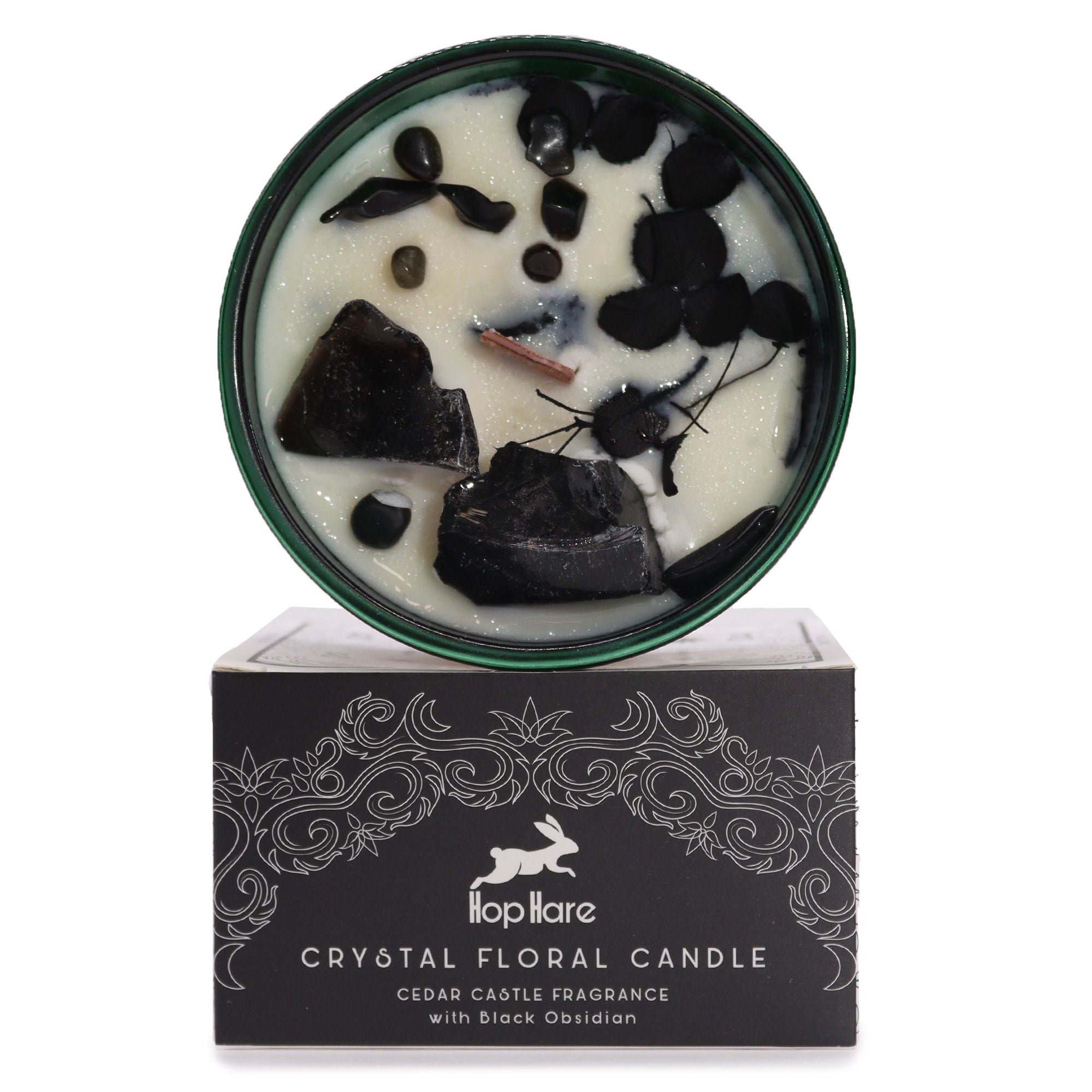 Crystal Magic Flower Candle Knight of Swords with Black Obsidian