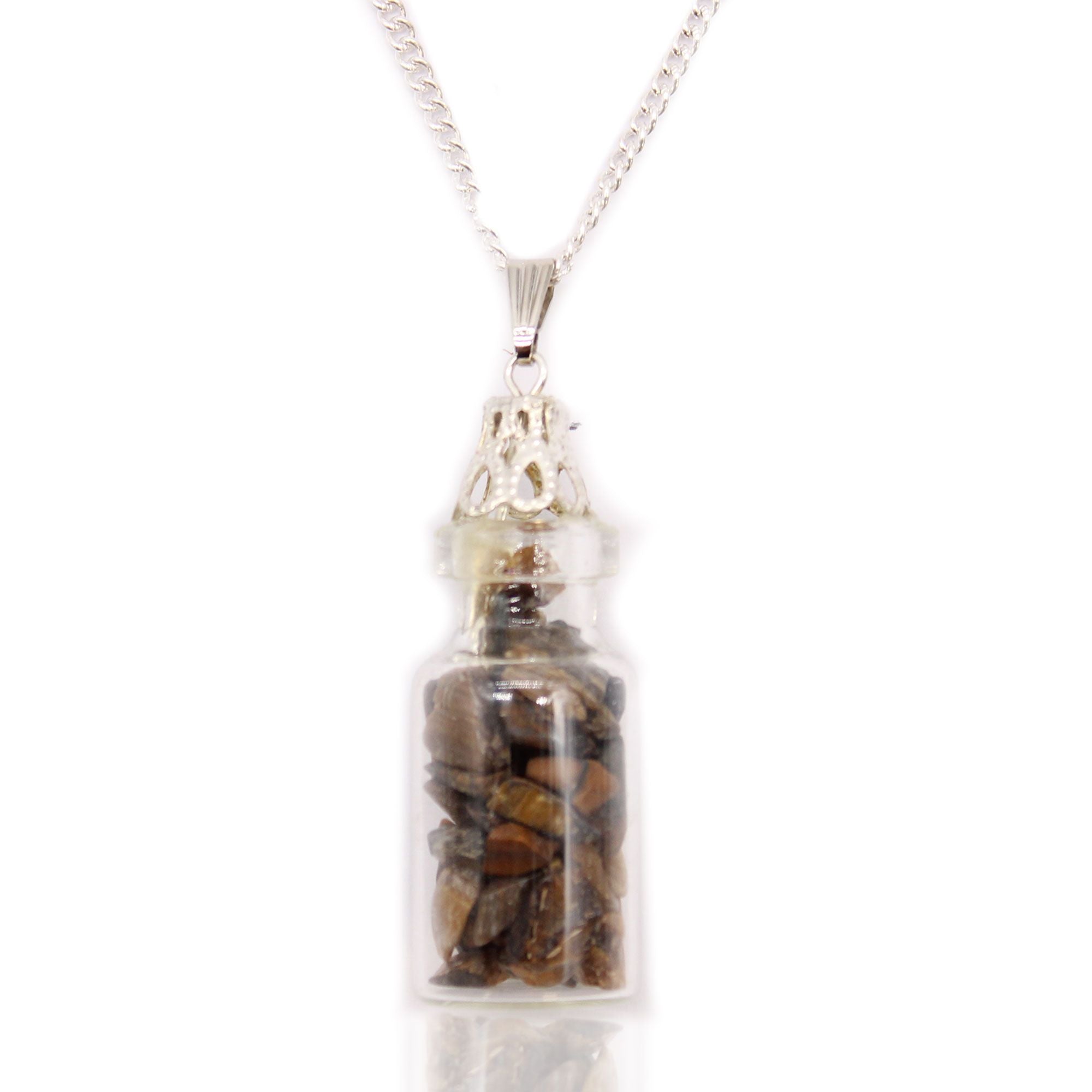 Bottled Gemstones Necklace with Tiger Eye Pendant Design