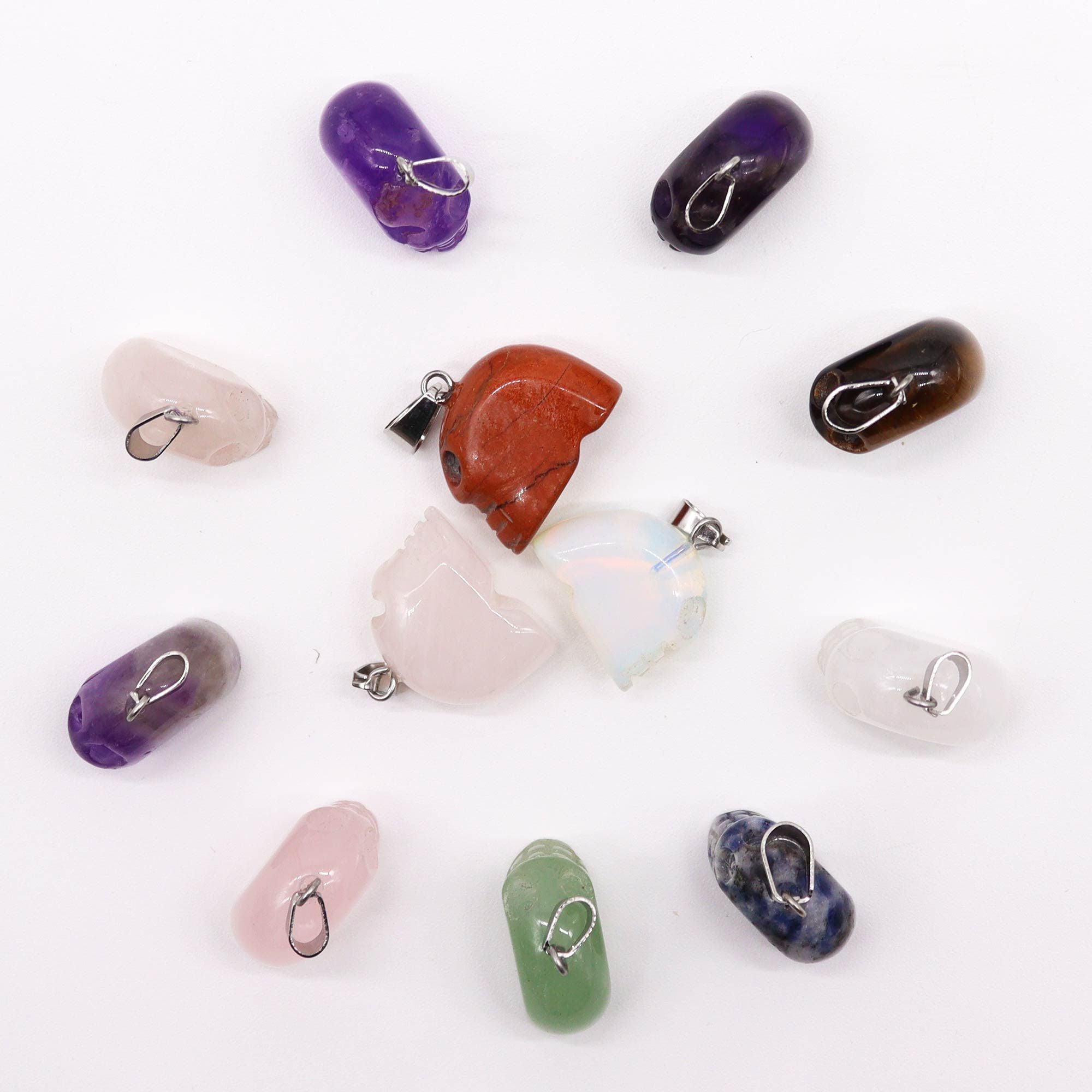 Gemstone Mini Skulls Pendants Assorted Set of 12 Pieces 20x15mm