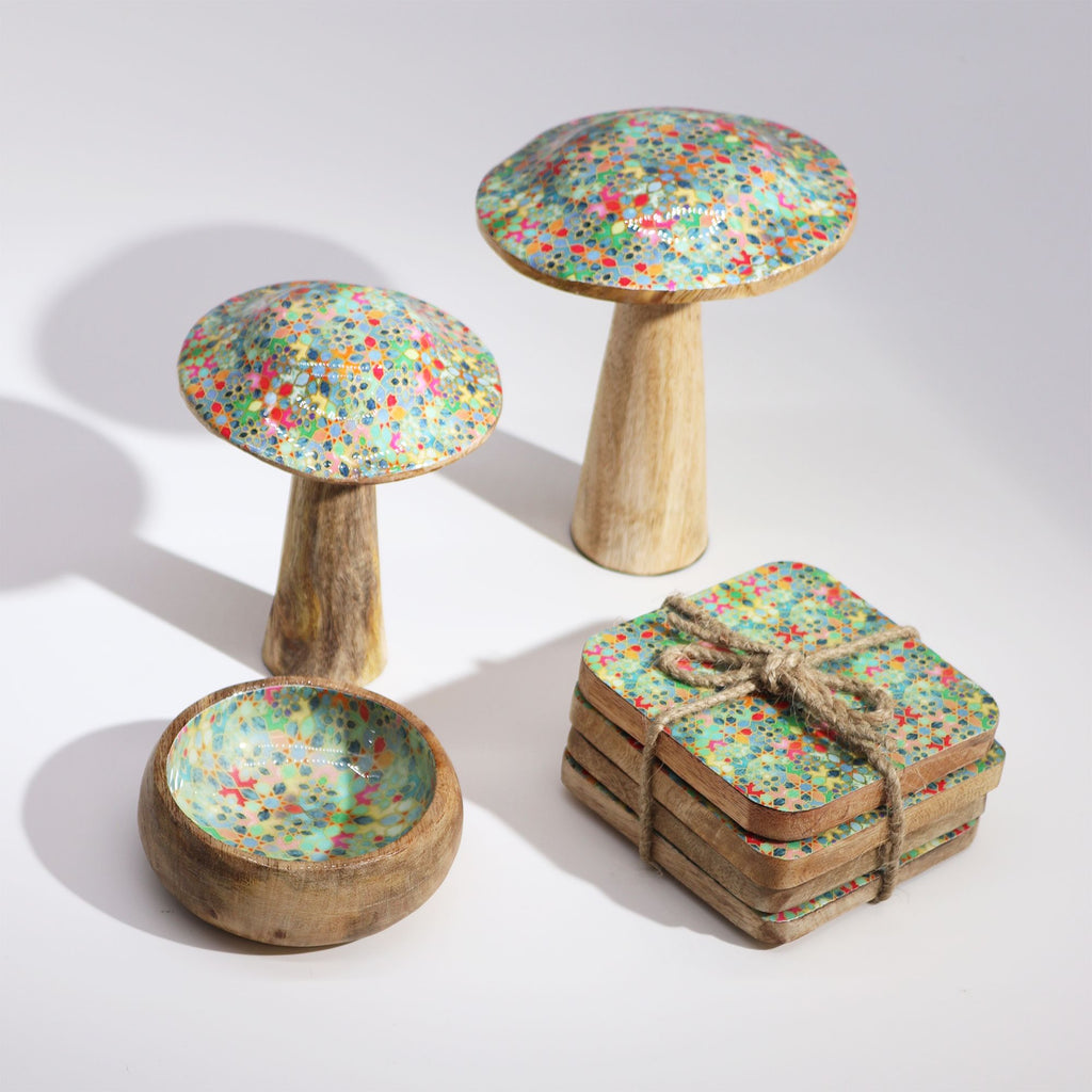 Small Enamelled Mushroom 10cm with Mediterranean Tile Design