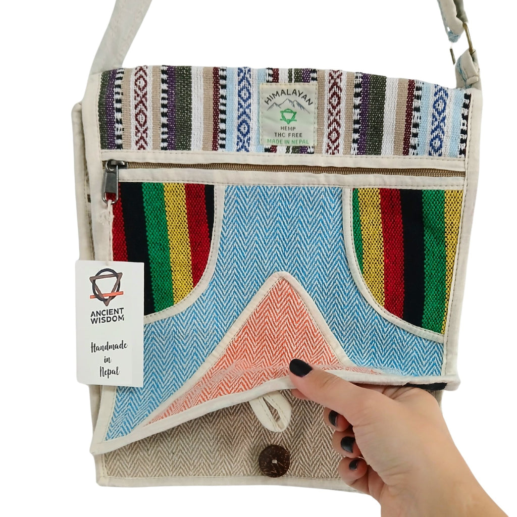Hemp Laptop Messenger Bag with Triangle Design for Daily Use