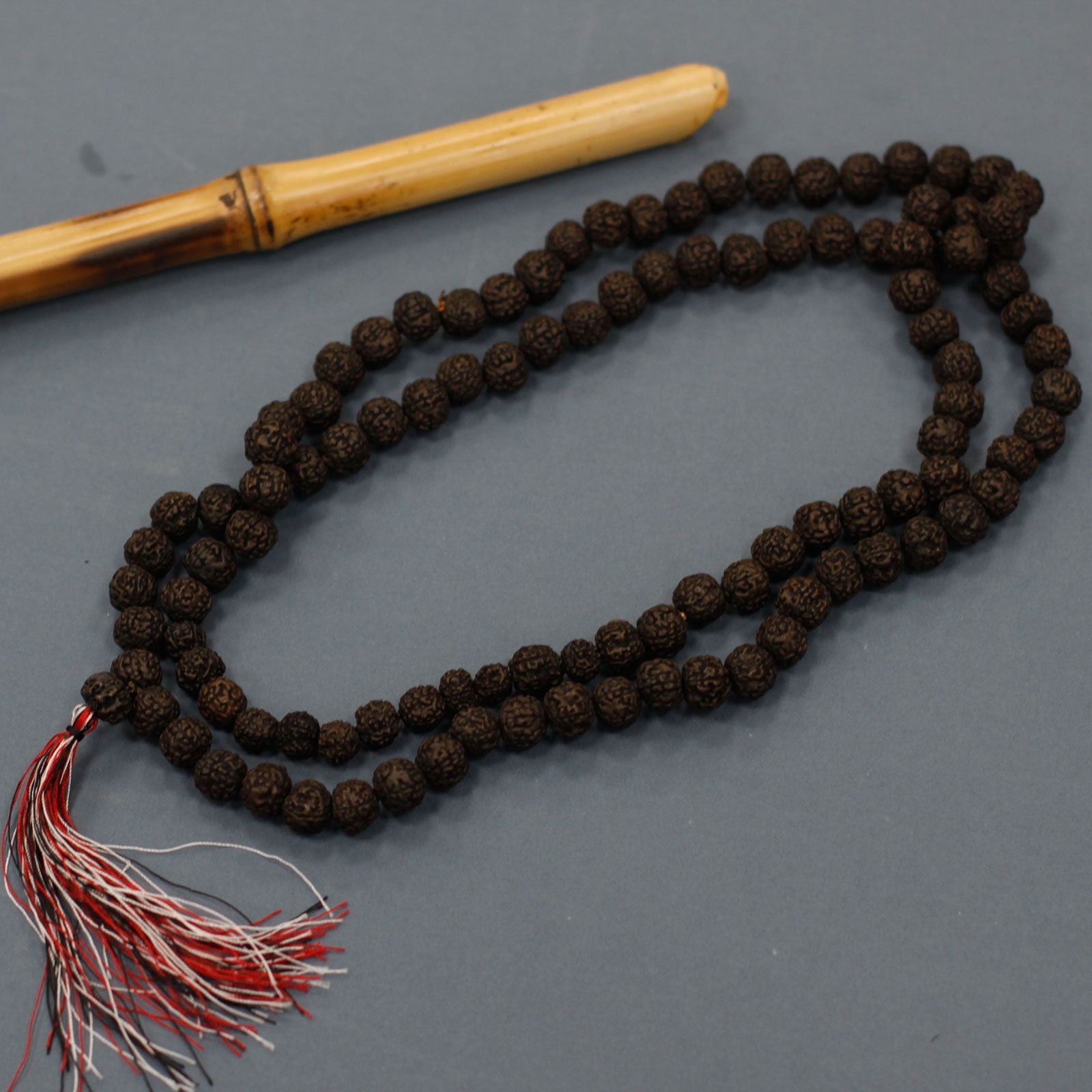 108 Rudraksha Mala Dark with Chunky Tassel for Spiritual Practices