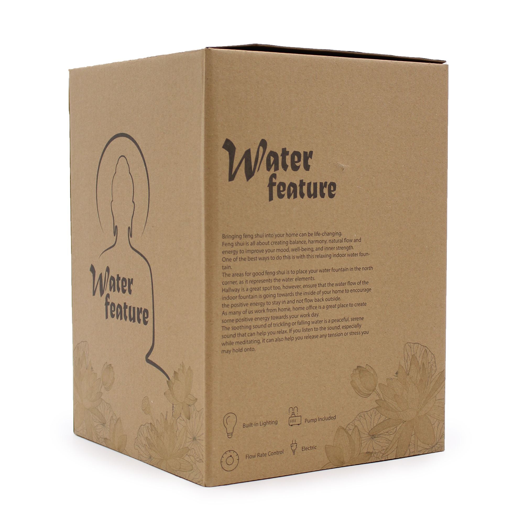 Golden Meditating Buddha Tabletop Water Feature 30cm for Decor