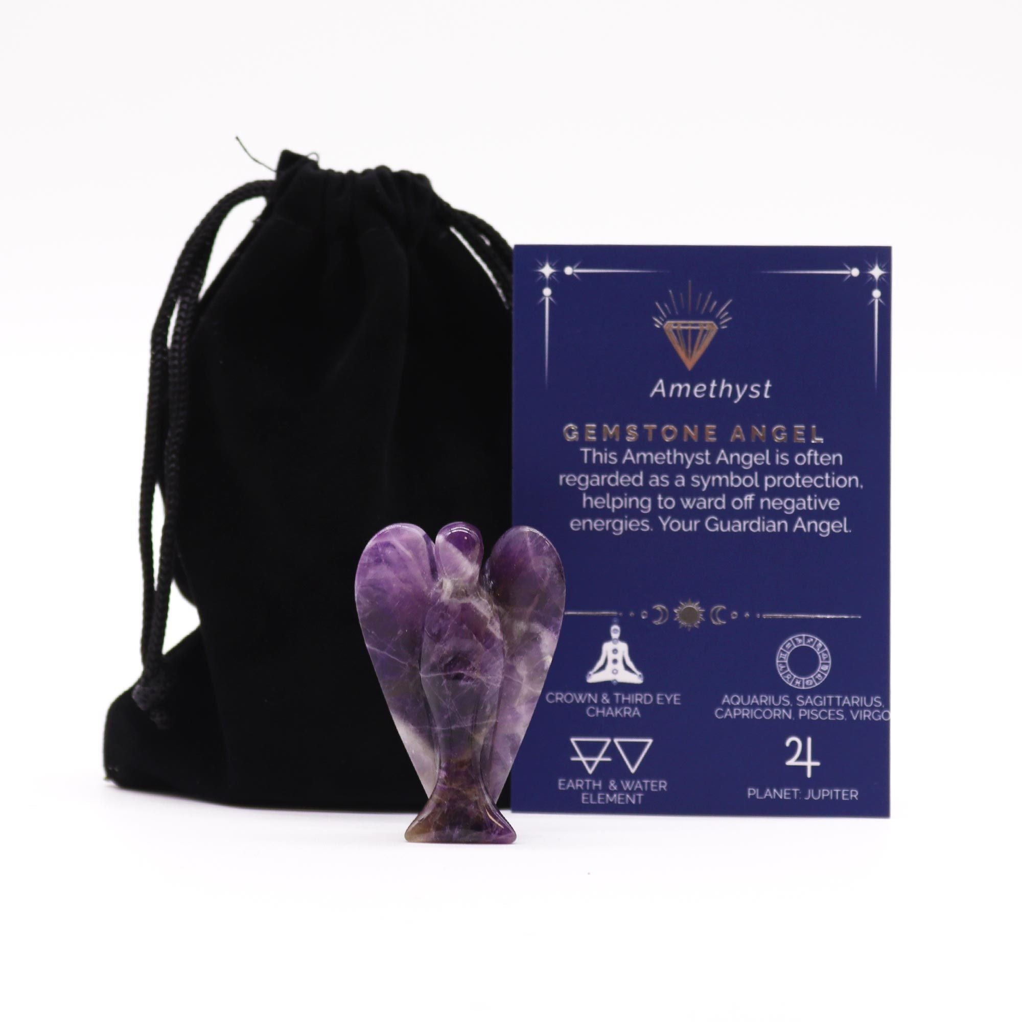 Hand Carved Gemstone Angel Figure in Amethyst for Decoration