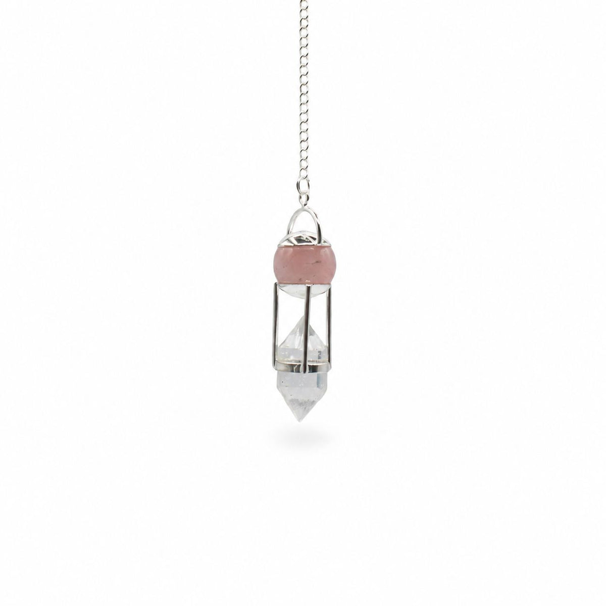The Heart Whisperer- Double Power Pendulum - Rose Quartz Globe - Clear Quartz Double Terminated