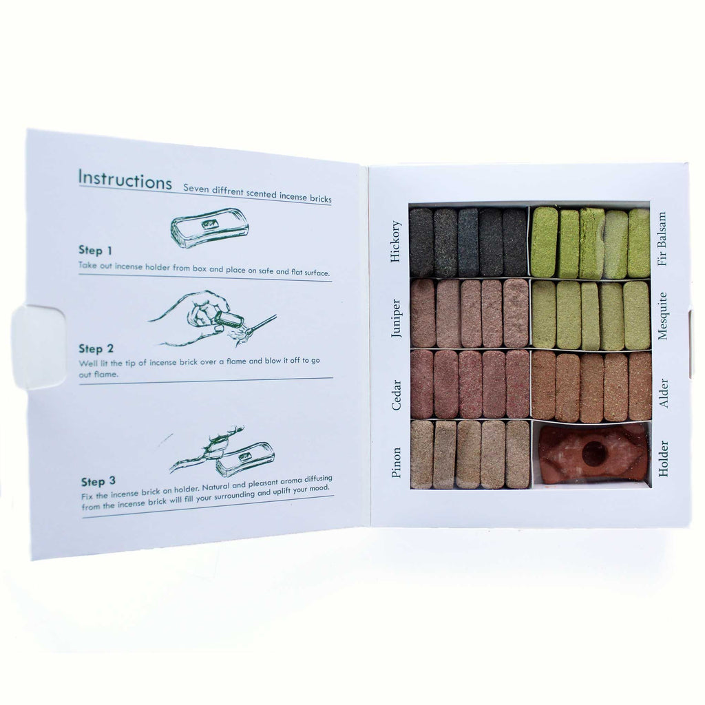 Display Set of 70 Incense Smudge Bricks and Burner with 7 Scents