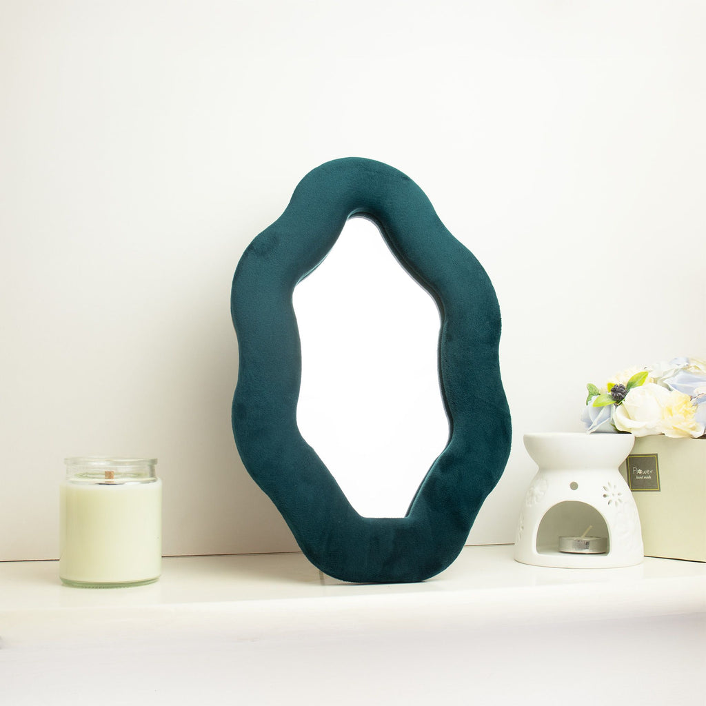 Soft Squiggly Mirror in Royal Teal Oval Pebble Design for Decor