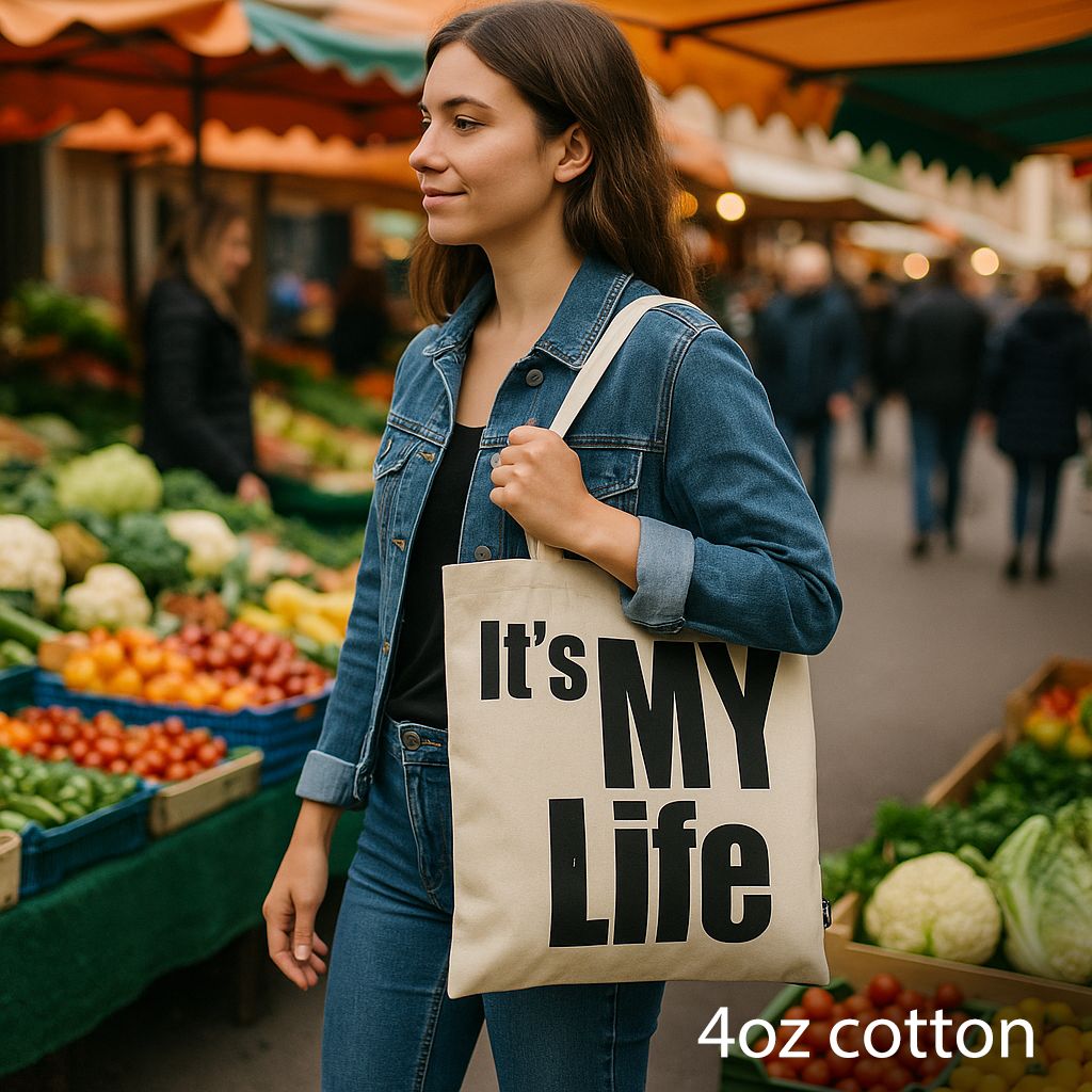 Iconic Basic Tote Bag IT's MY LIFE Natural Cotton Everyday Essential