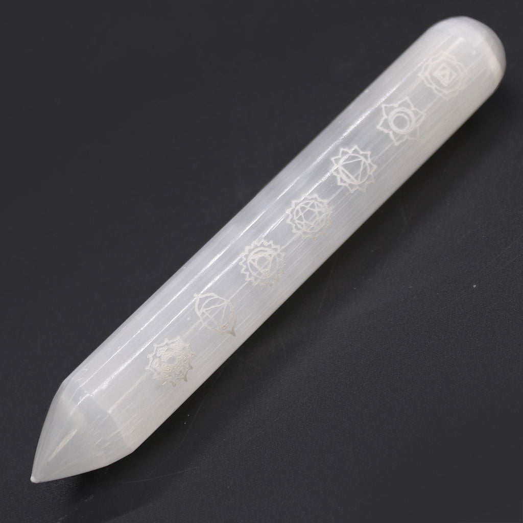 Selenite Wand 16 cm with Seven Chakra Points for Energy Balance