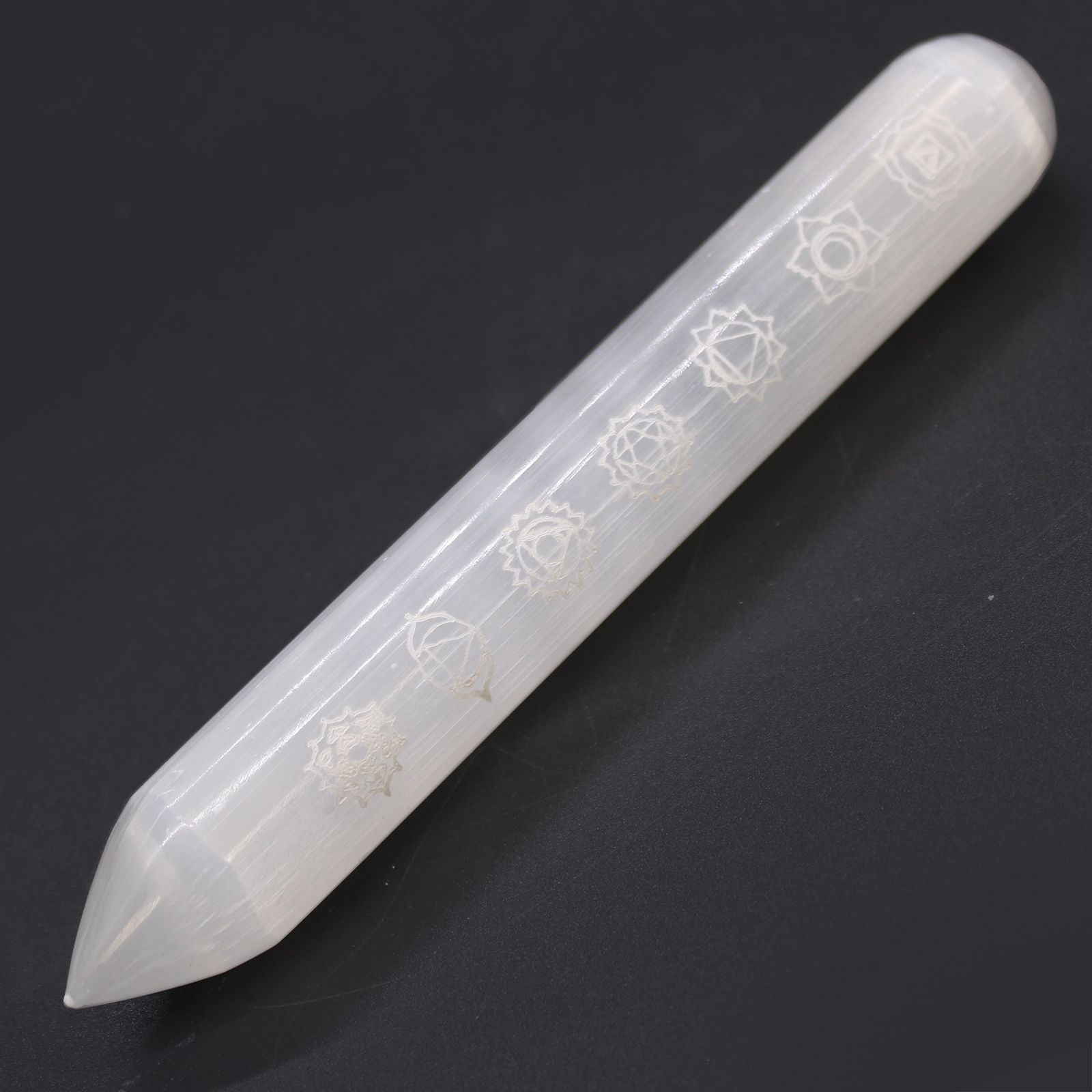 Selenite Wand 16 cm with Seven Chakra Points for Energy Balance