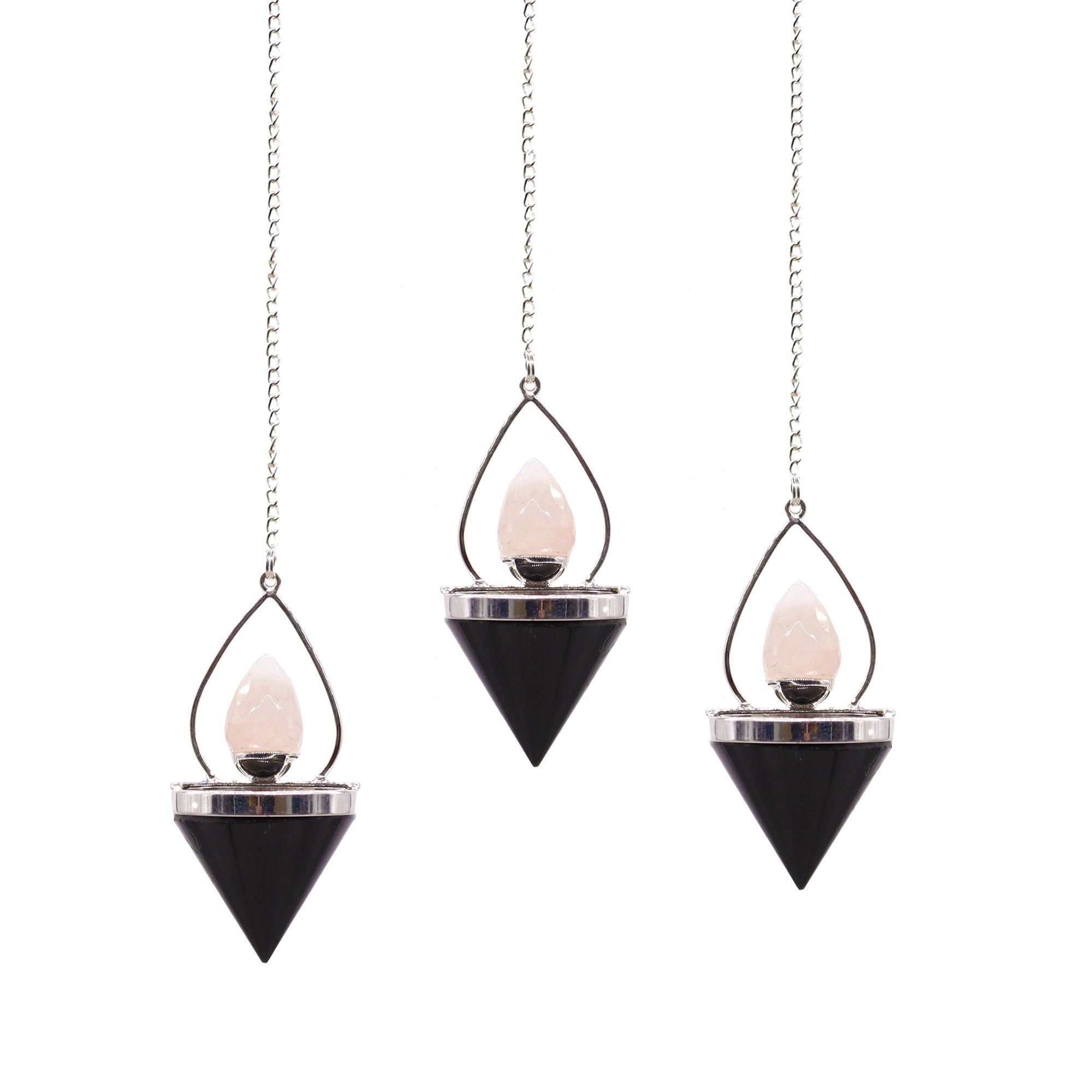 Gemstone Lantern of Life Pendulum with Black Agate and Rose Quartz