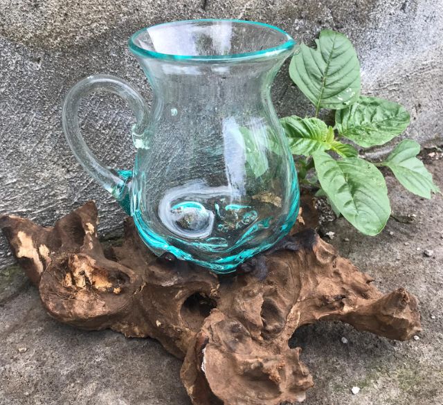 Molten Glass Water Jug on Wood Base for Chic Home Decor