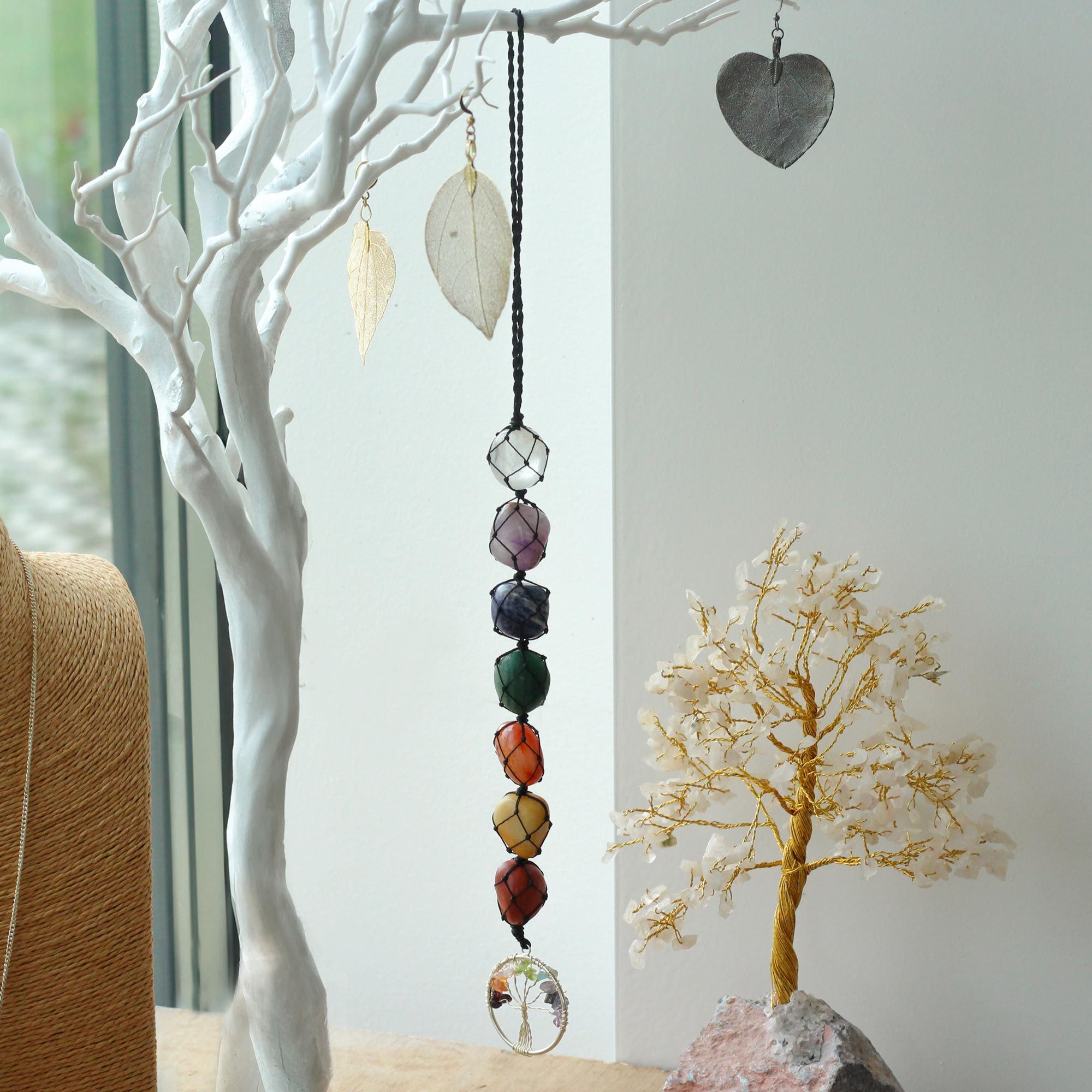 Hanging Chakra Stone Pendant Tree of Life for Home Decor Accent