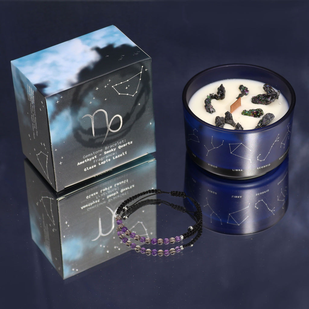 Capricorn Zodiac Crystal Candle and Gemstone Bracelet Gift Set