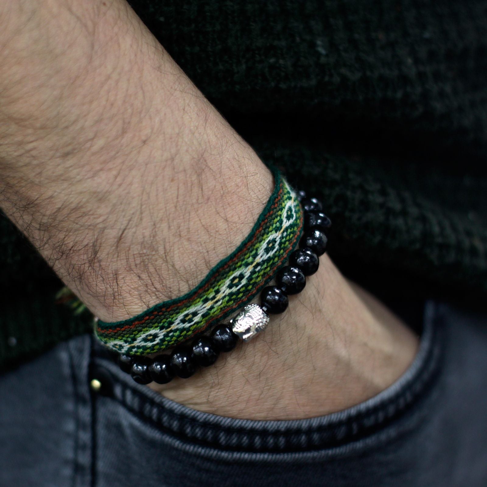Darkwood Beads and Buddha Bangle with Unique Multi Bead Design