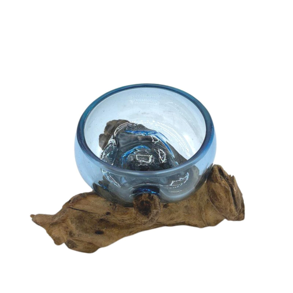 Molton Glass Mini Blue Bowl on Wood for Stylish Home Decor