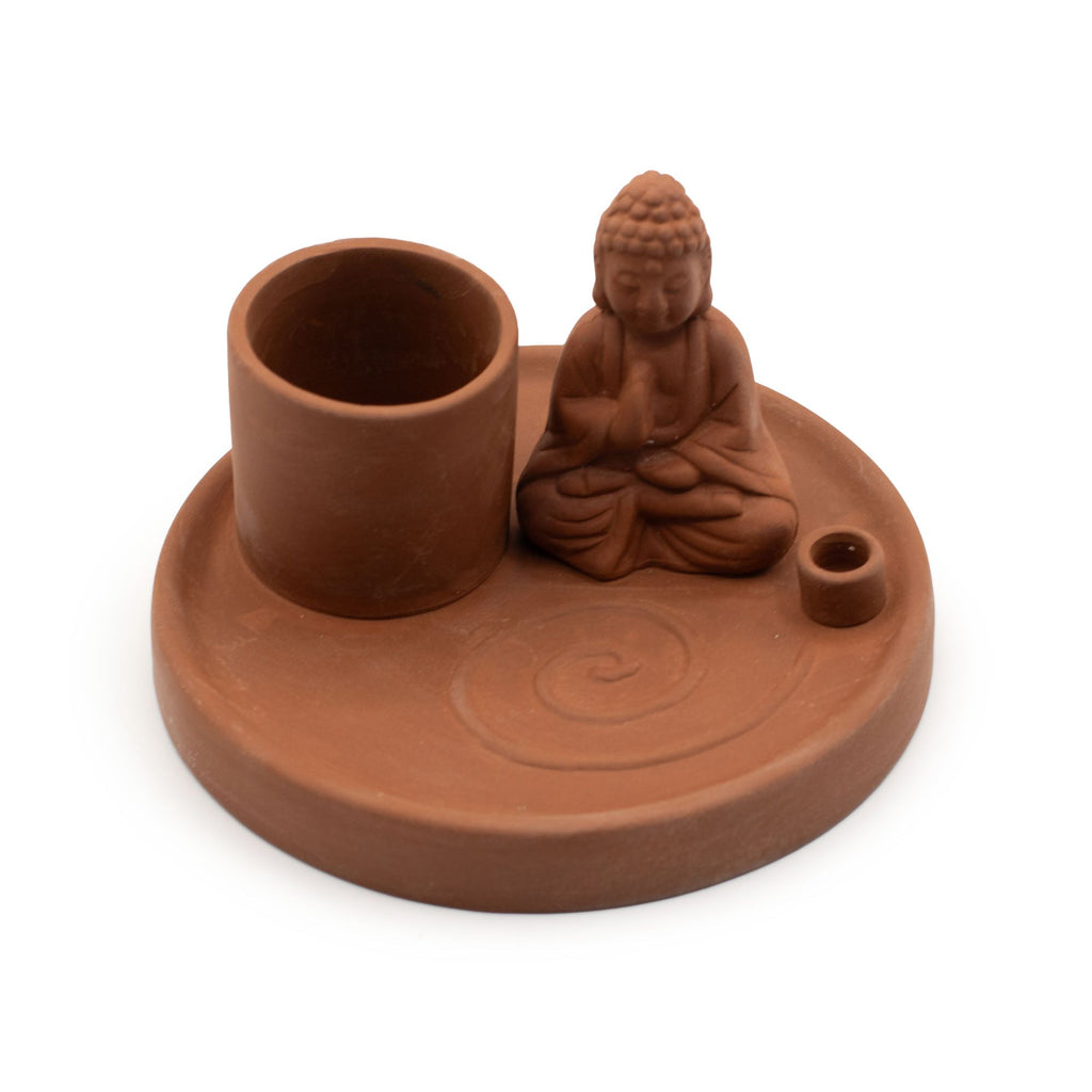 Multi Purpose Buddha Incense Plate with Natural Terracotta Design