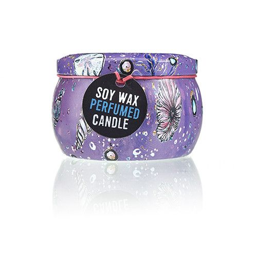 Art Tin Candle with Sea Life Design in Raspberry Scented Wax