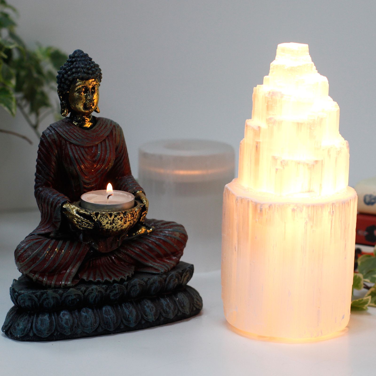 Natural Selenite Tower Lamp 20 cm with Light Fitting and Bulb
