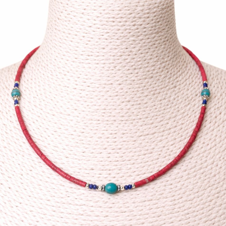 Nepalese Extra Fine Gem Necklace with Pink Coral and Turquoise Beads