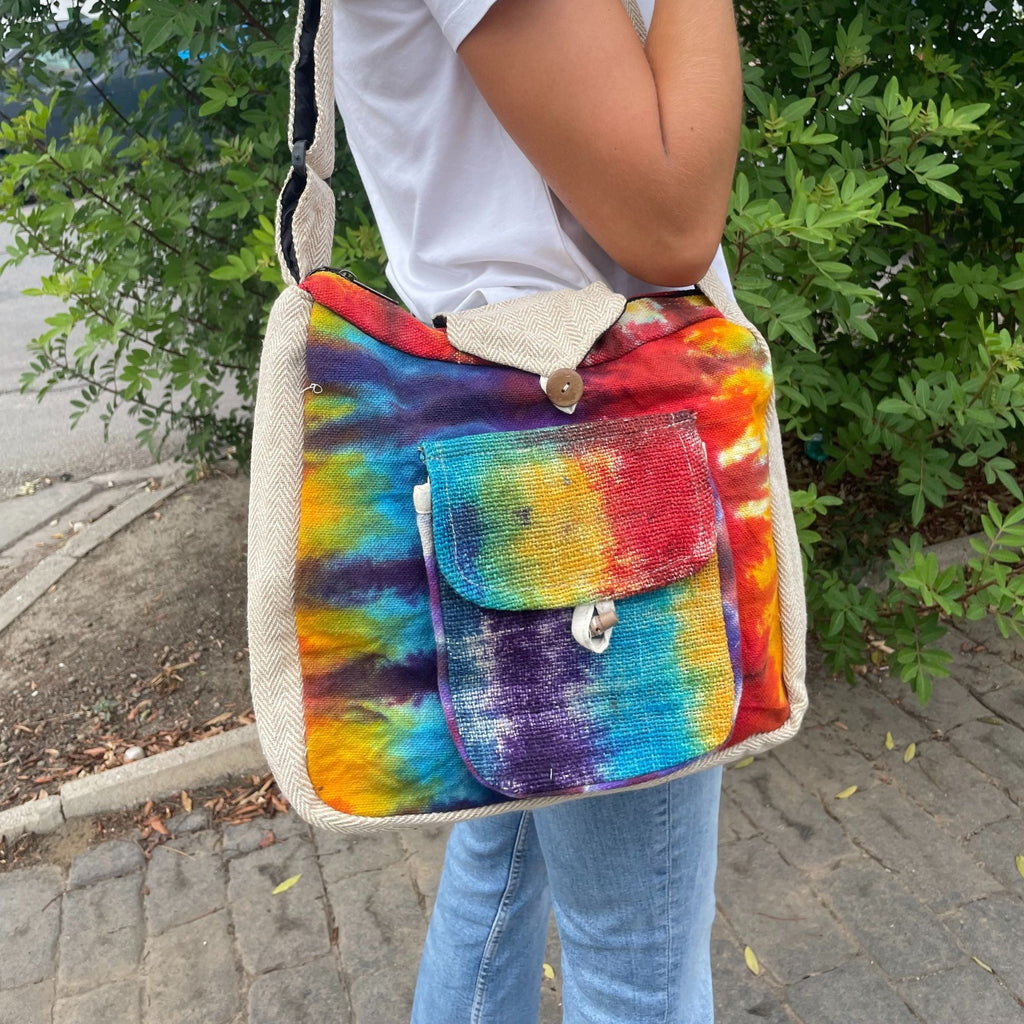 Tiedye Hemp Study Bag with Front Pocket for Eco Friendly Use