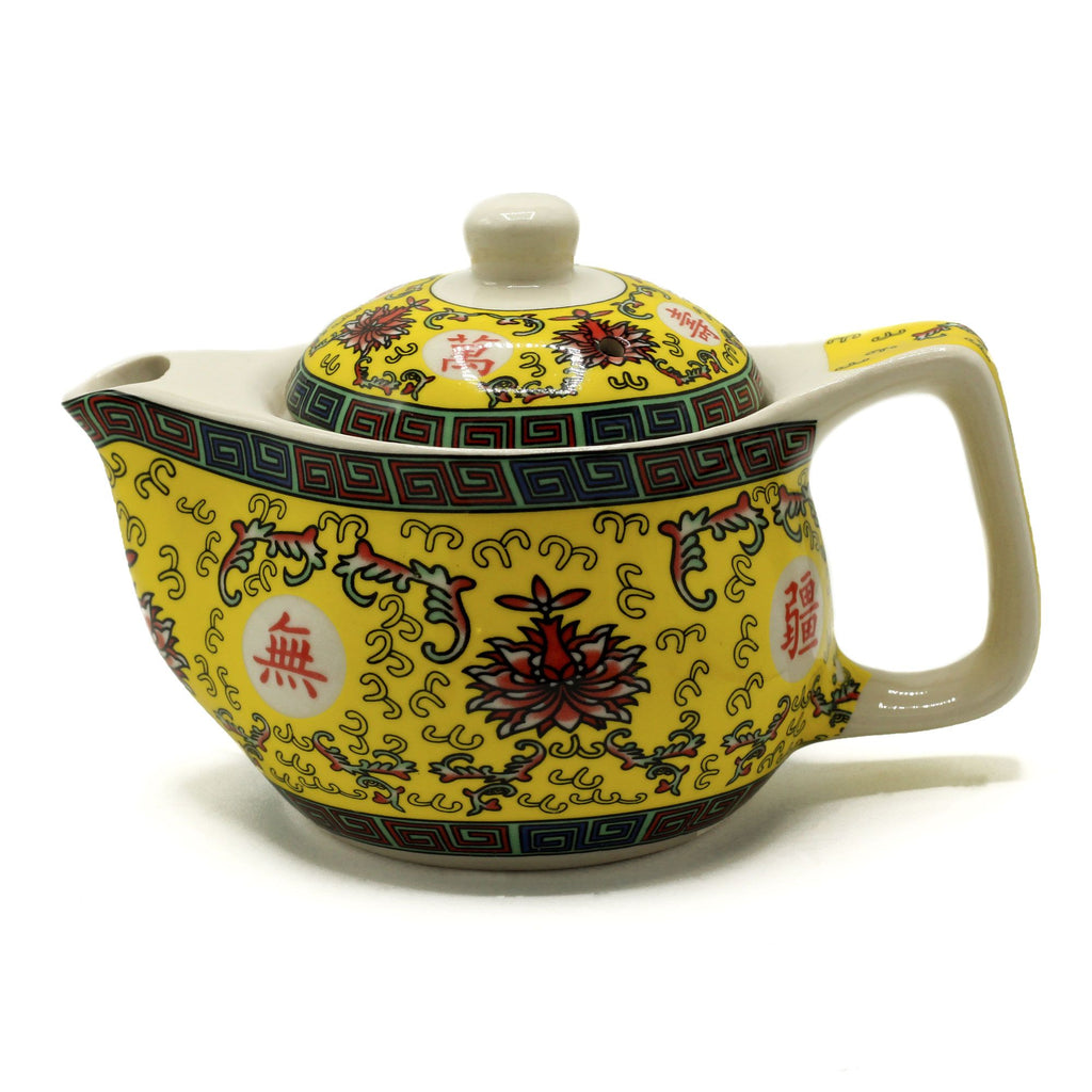 Small Herbal Teapot with Long Life Oriental Design for Tea Lovers
