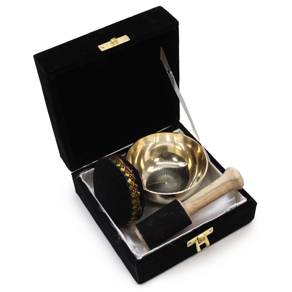 Brass Singing Bowl Gift Set 9cm with Velvet Cushion and Box