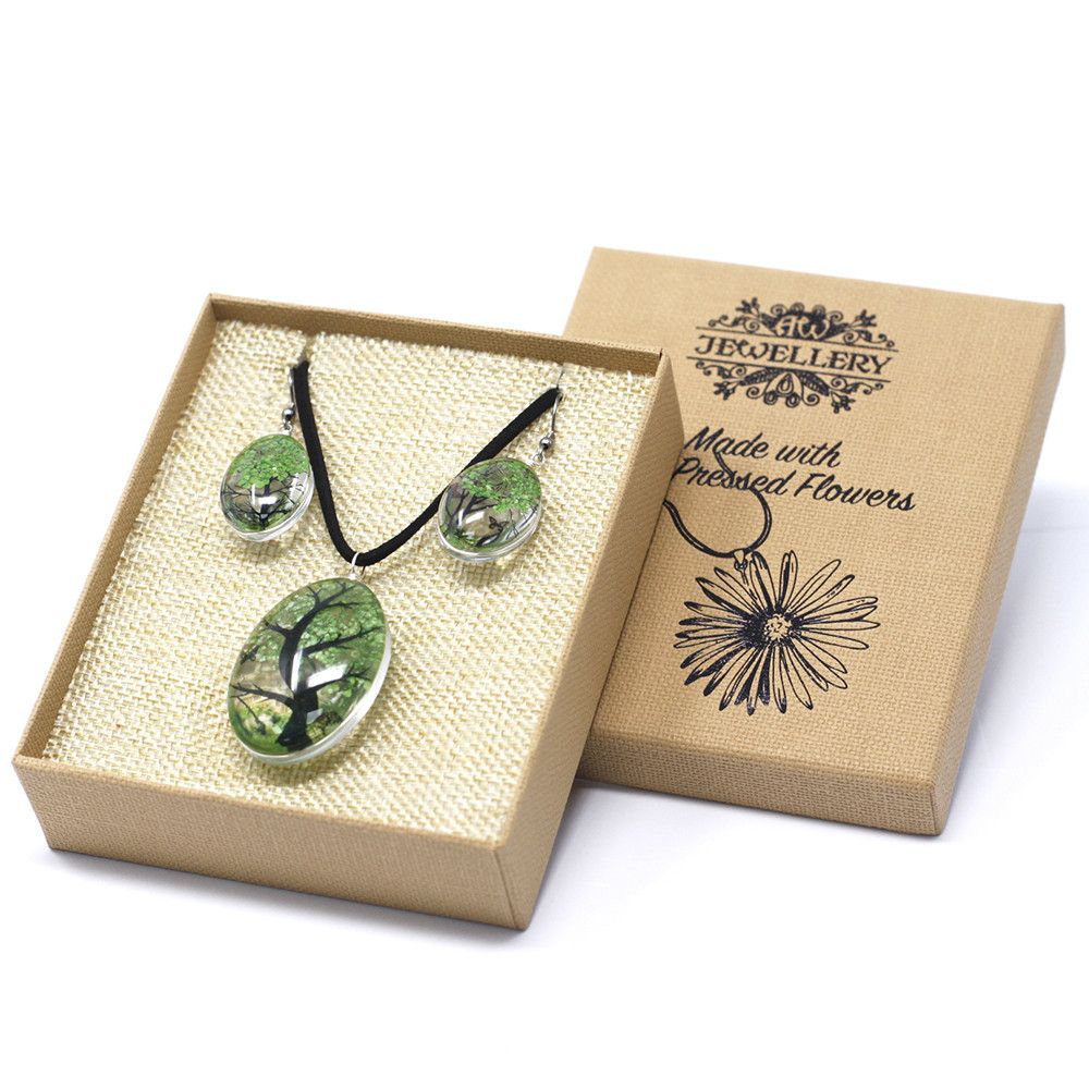Pressed Flowers Tree of Life Set in Green for Unique Gifting