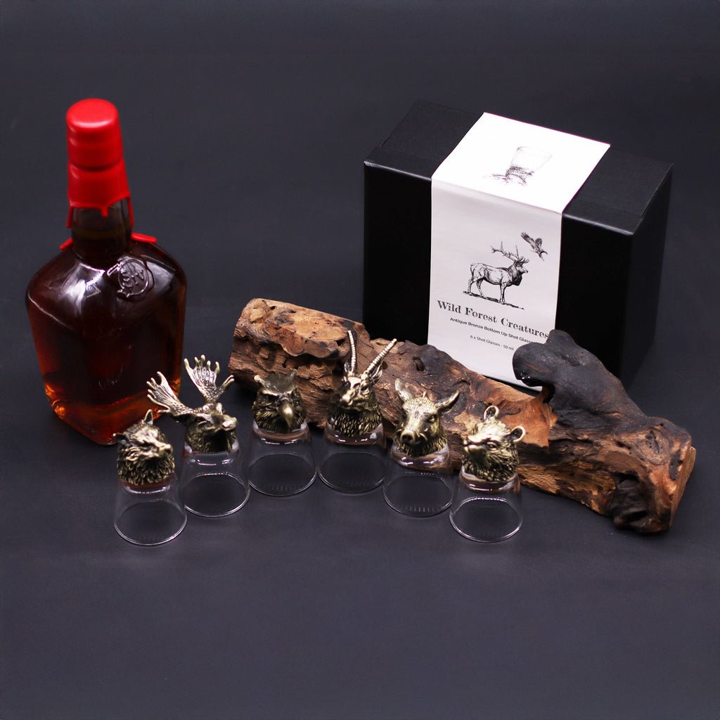 Gift Set of 6 Wild Forest Creatures Shot Glasses in Antique Bronze