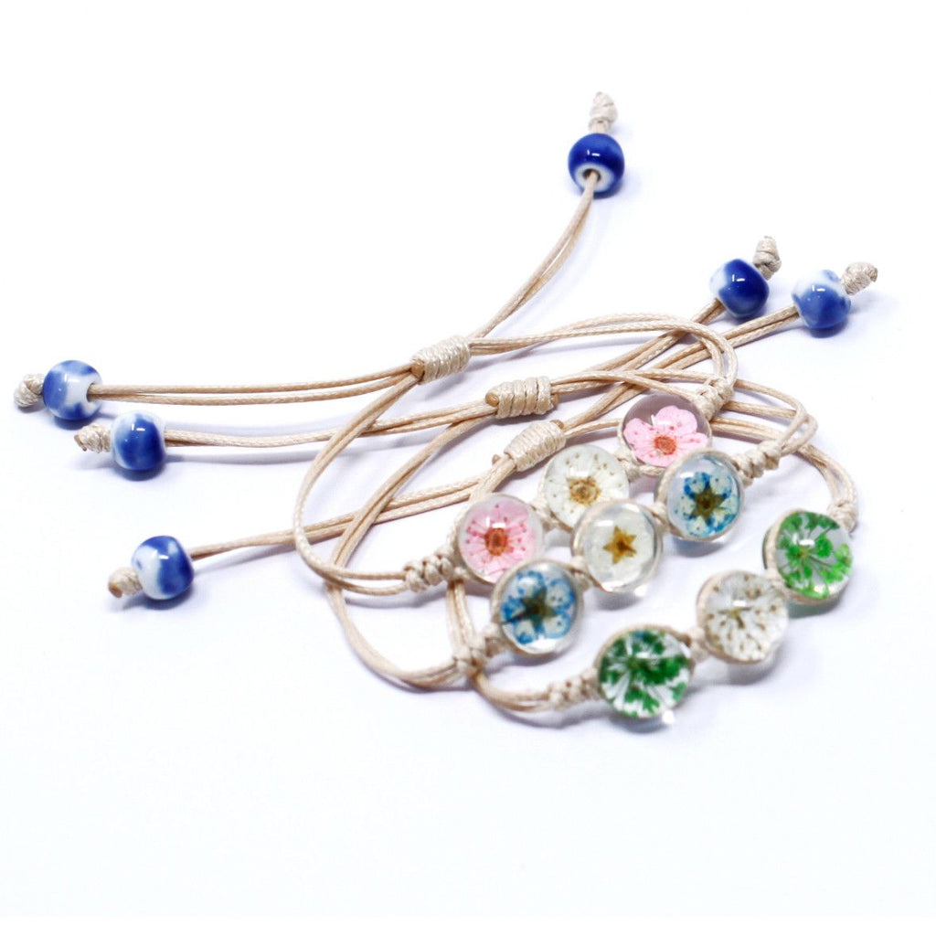 Pressed Flowers Tri Flower Bracelet with Unique Floral Design
