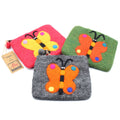 Natural Felt Zipper Pouch with Big Butterfly Design Assorted