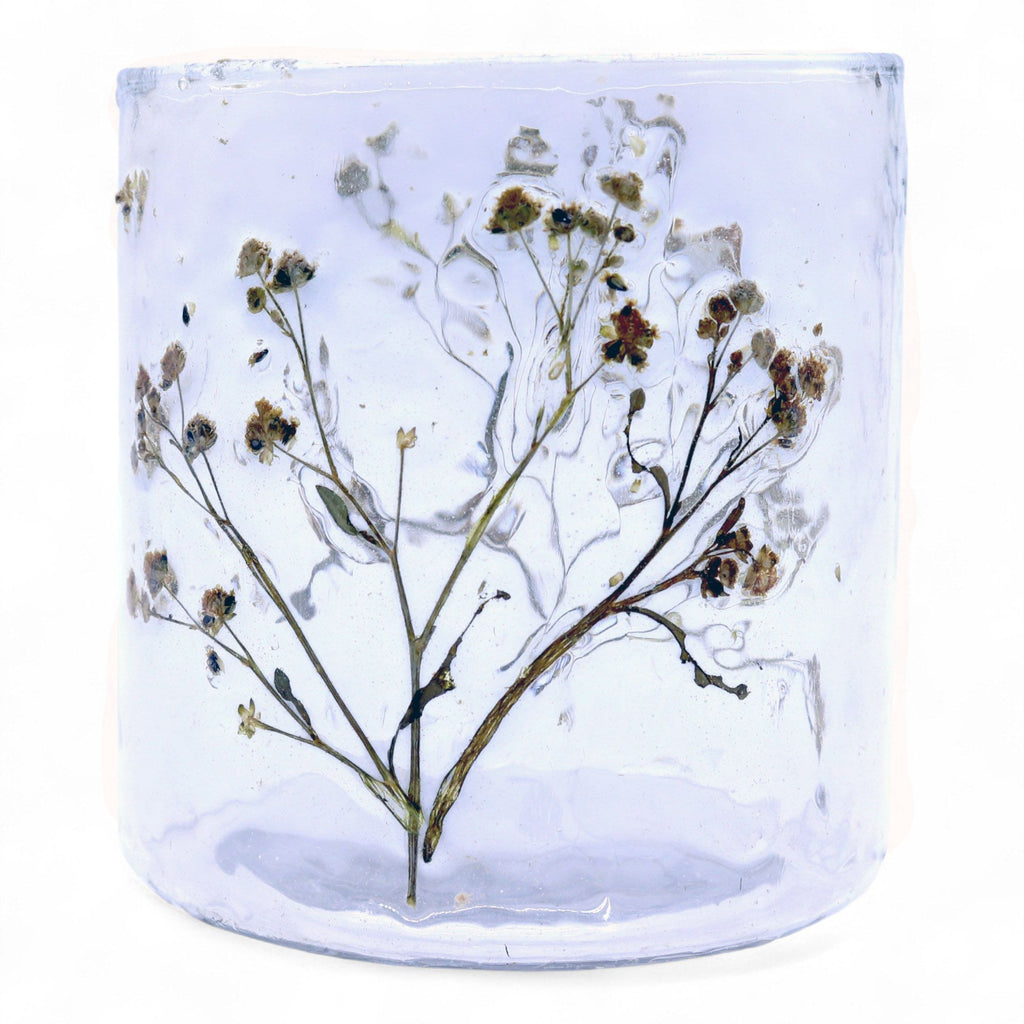 Natural Floral Glass Candle Holder Margarita for Home Decor