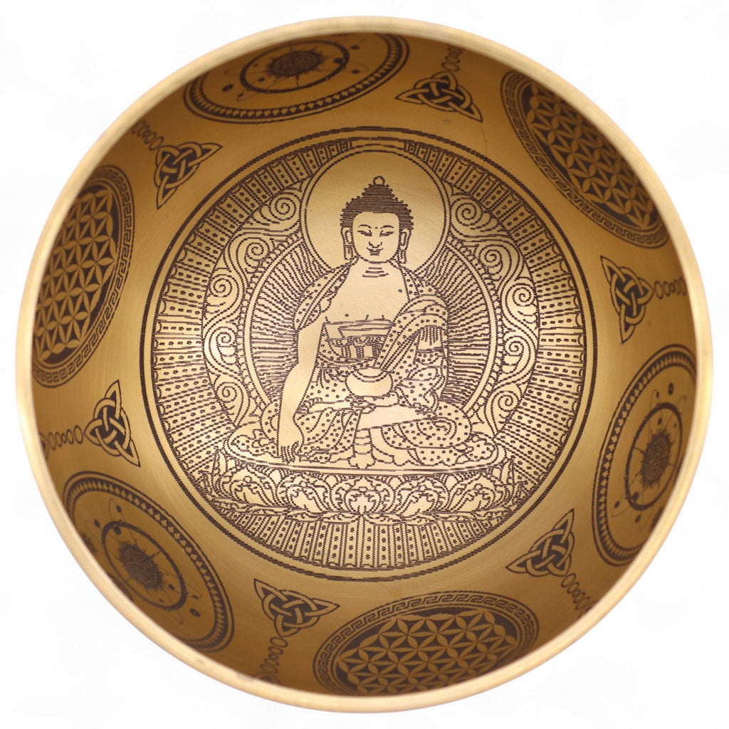 Pure Brass Etched Buddha Set of 4 Singing Bowls for Home Decor