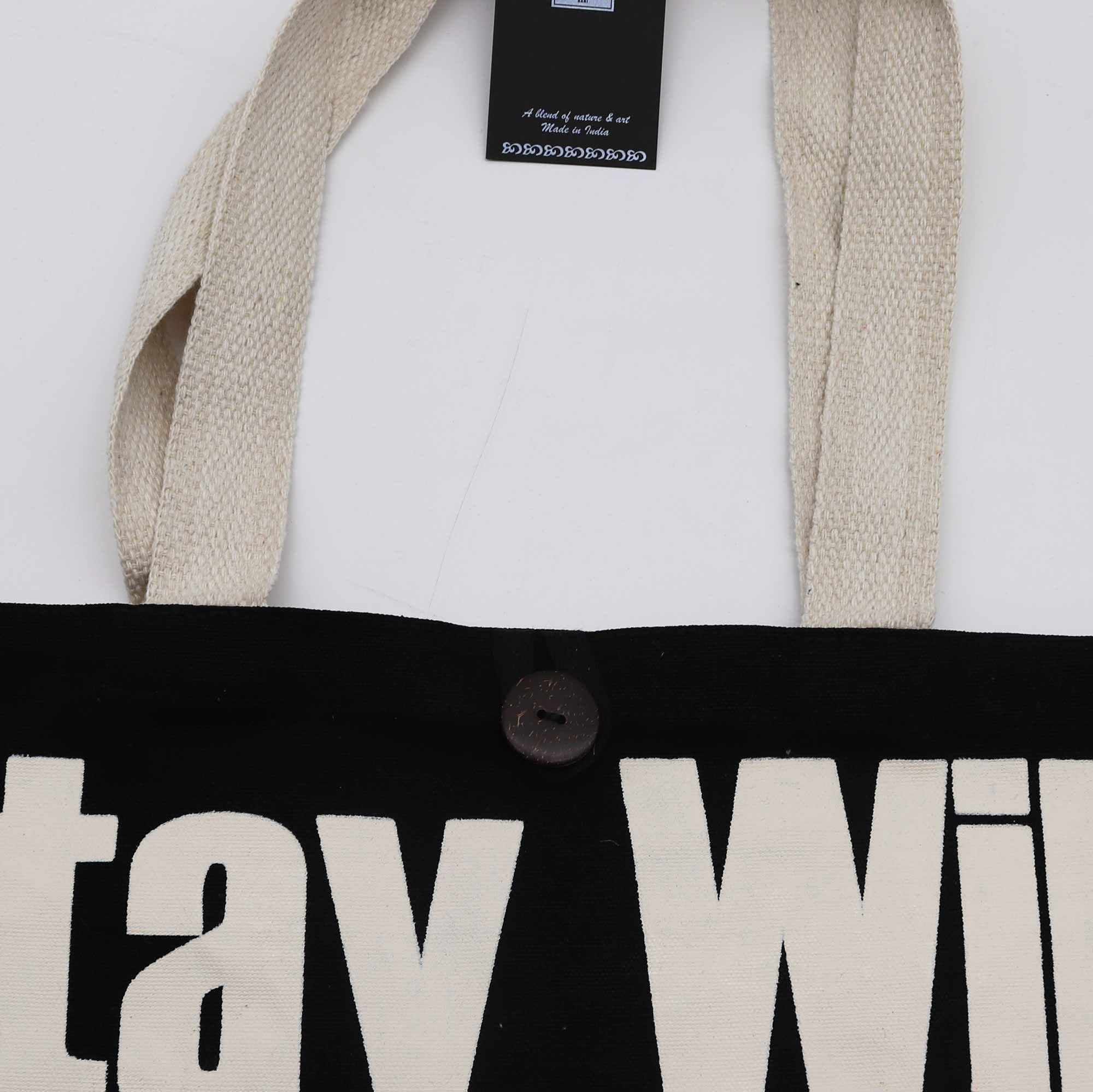 Iconic Classic Tote Bag Stay Wild Mood Child in Black Natural