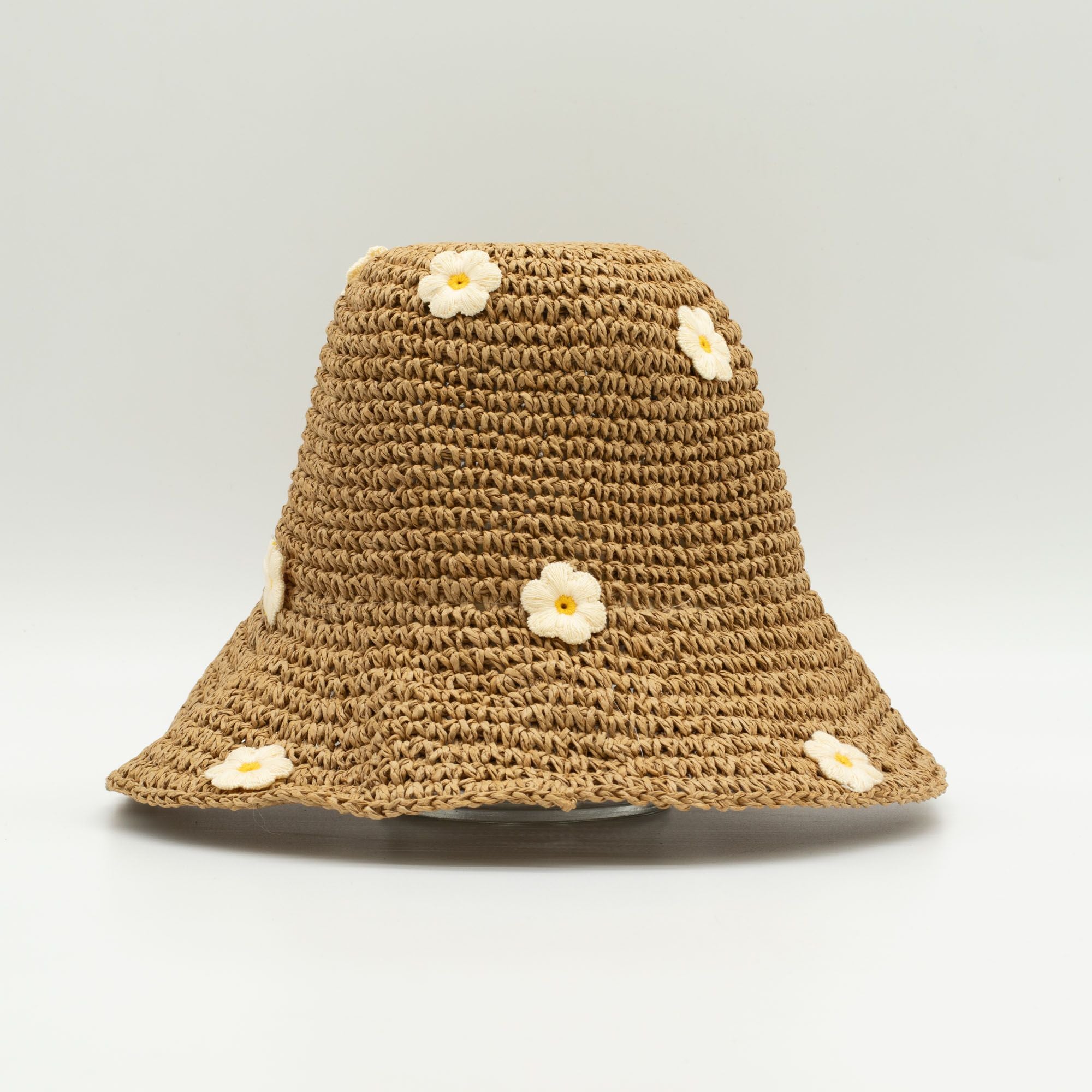 Nomad Sari Floppy Straw Sun Hat in Coffee and Daisies Design
