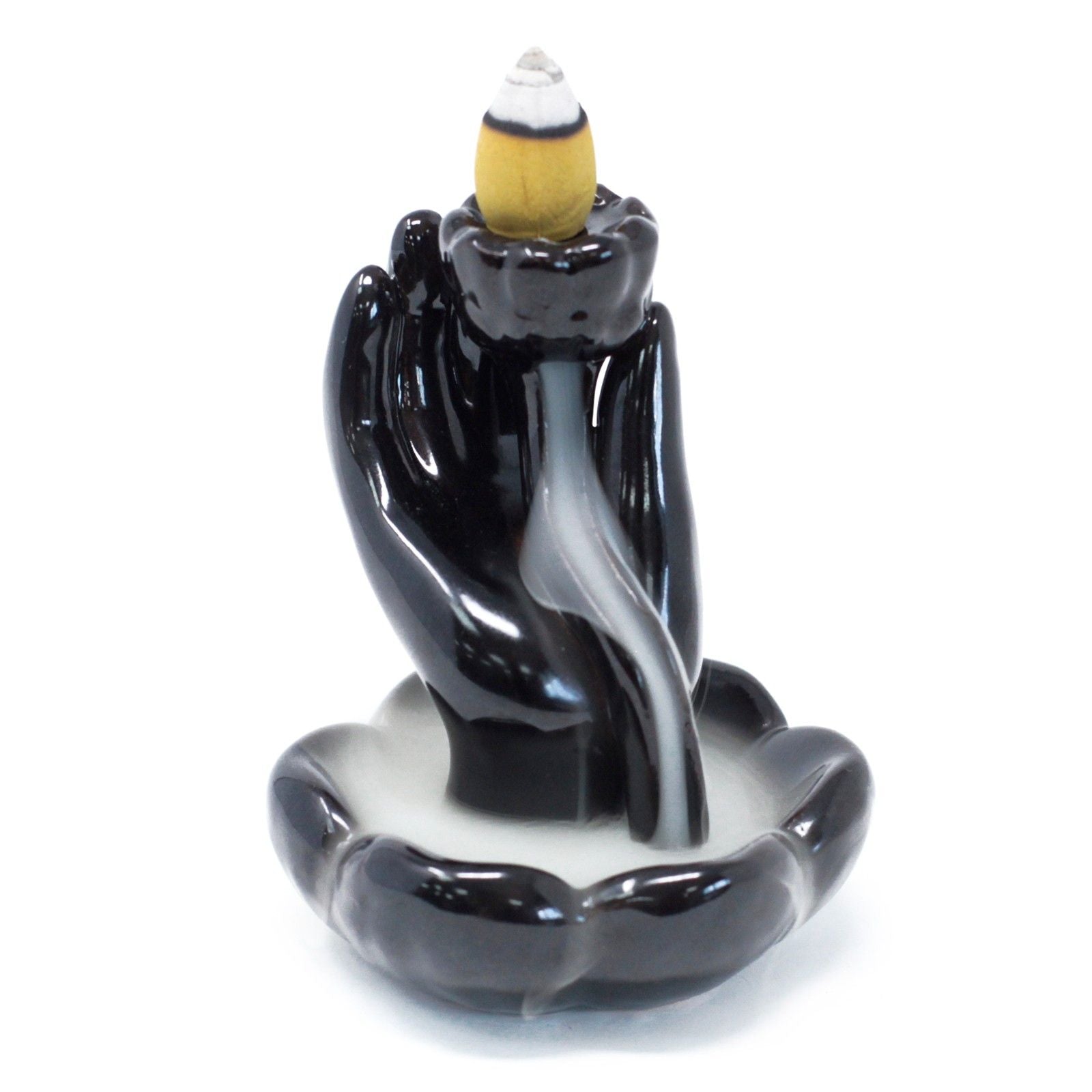 Backflow Incense Burner with Hand and Lotus Flower Design