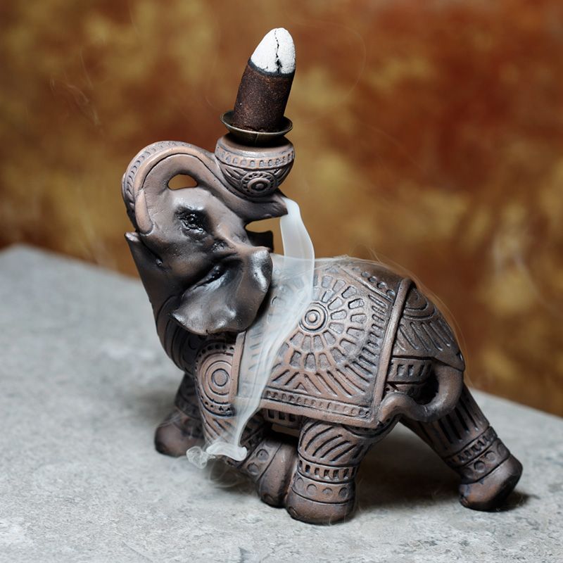 Wood Effect Elephant Backflow Incense Burner for Ultimate Relaxation