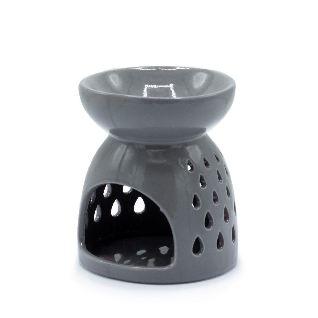 Classic Grey Oil Burner with Teardrop Cutouts for Home Fragrance