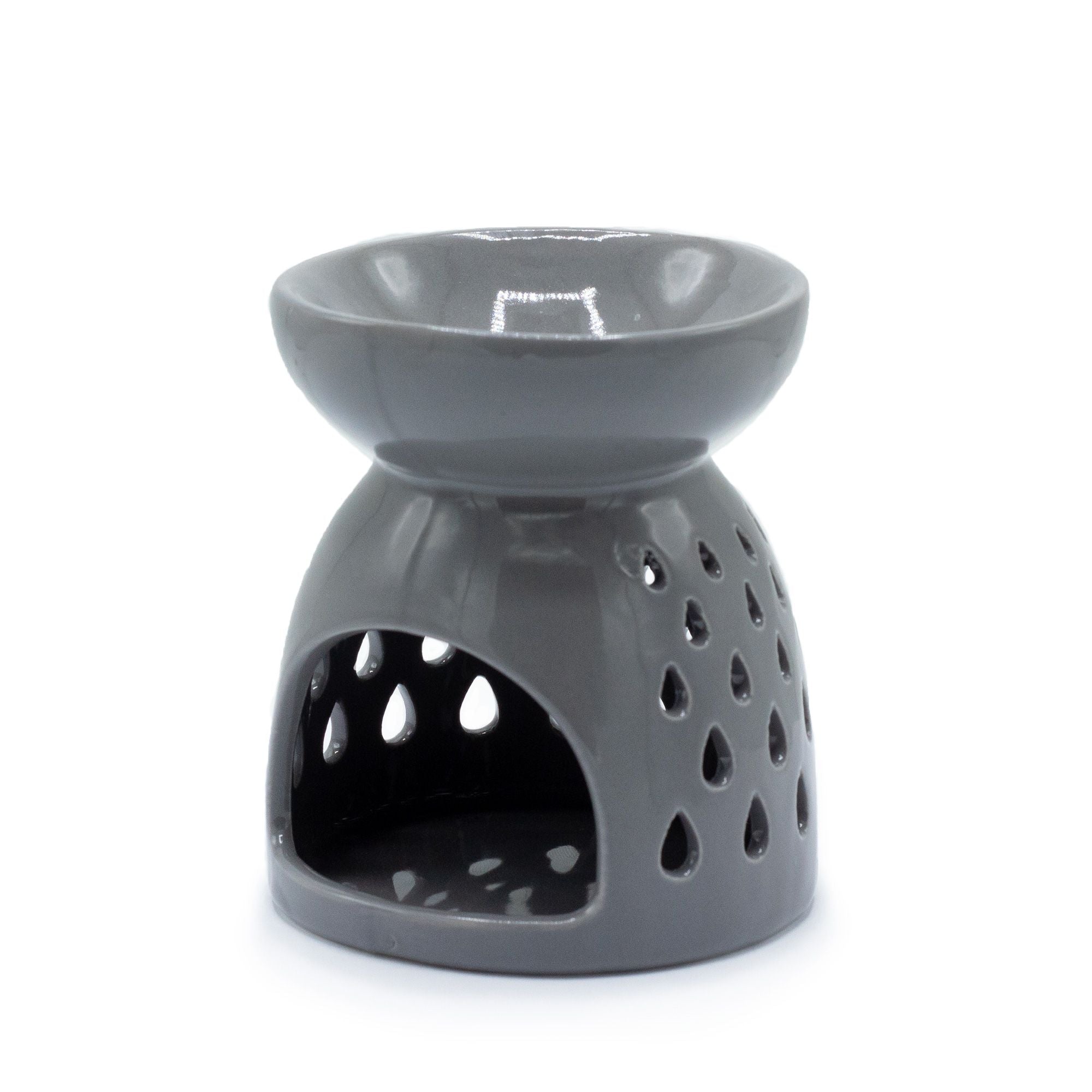 Classic Grey Oil Burner with Teardrop Cutouts for Home Fragrance