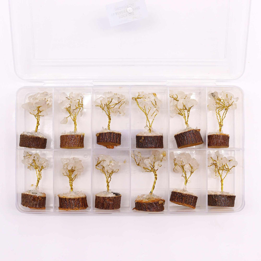 Mini Gemstone Tree on Wood Base with Rock Quartz and 15 Stones