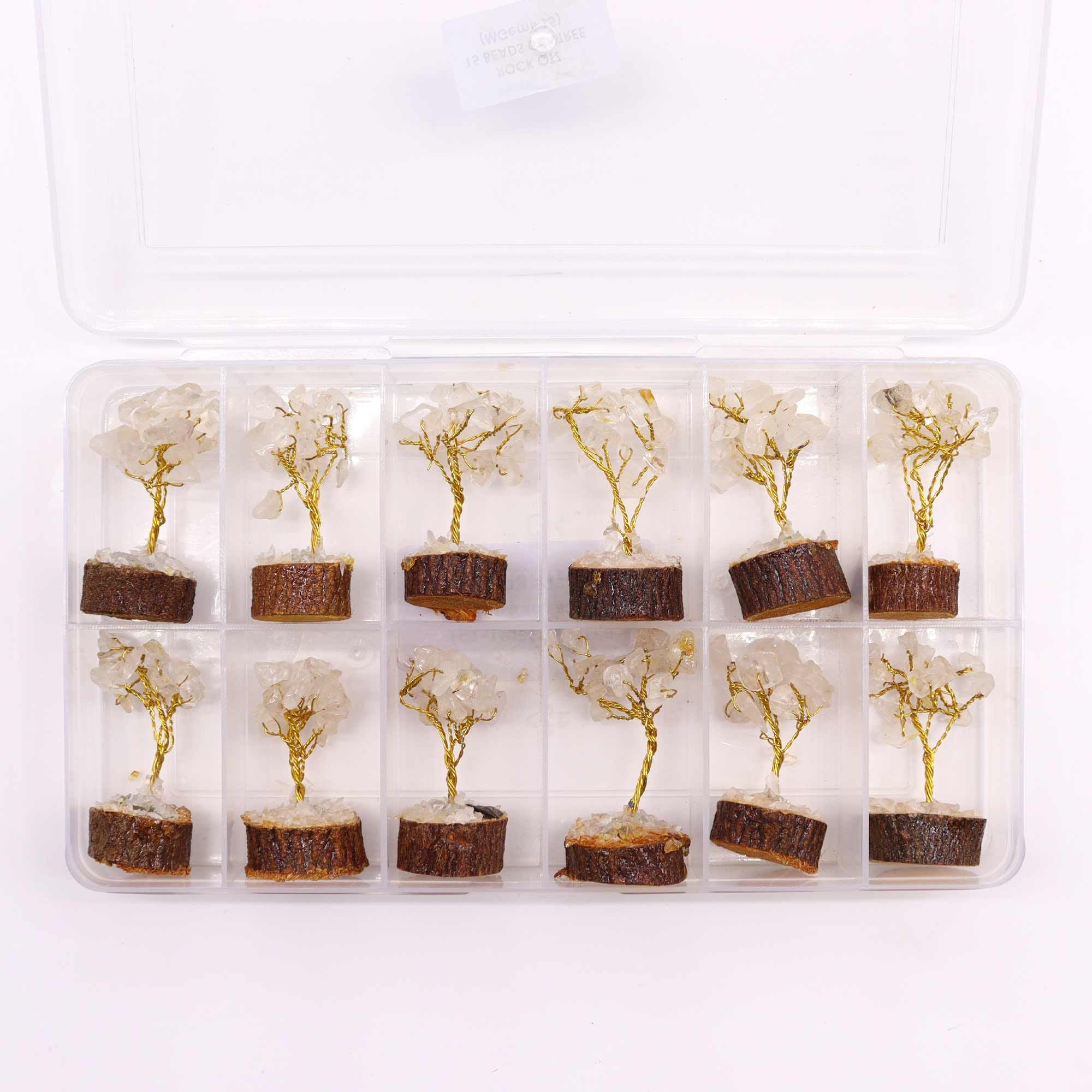 Mini Gemstone Tree on Wood Base with Rock Quartz and 15 Stones