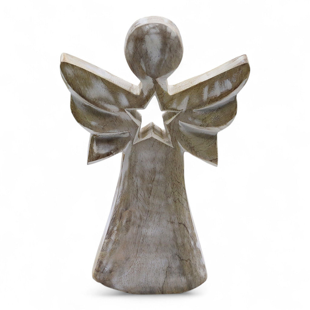 Mango Wood Angel Whitewash with Star Cut Out for Home Decor