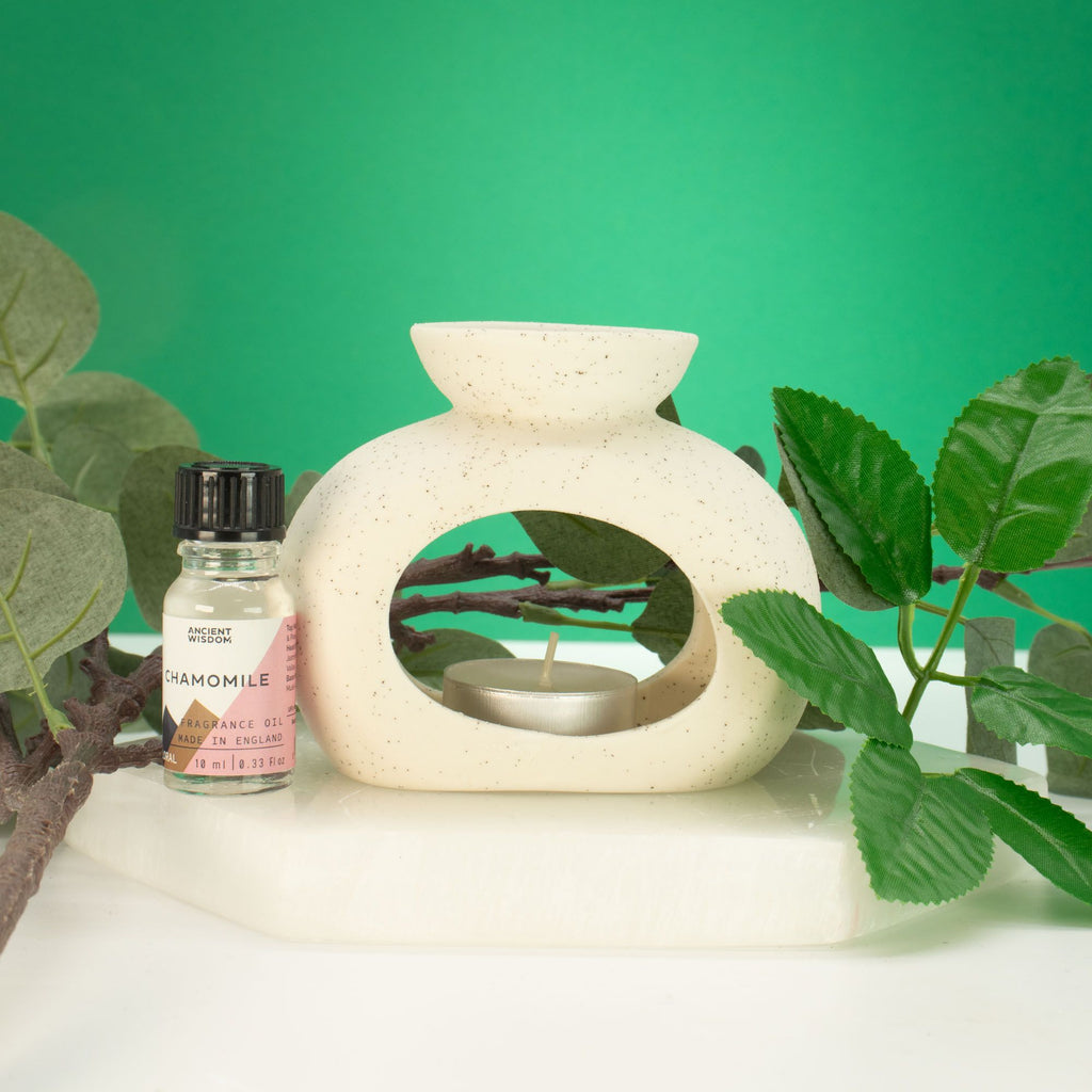 Ceramic Zen Oil Burner Oval Pebble Speckled Off White Design