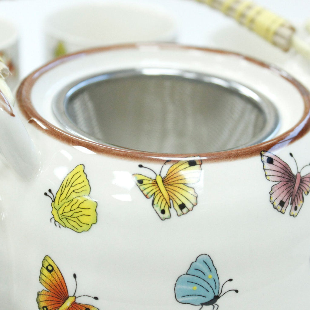 Herbal Teapot Set Butterflies with Six Matching Cups for Tea Lovers