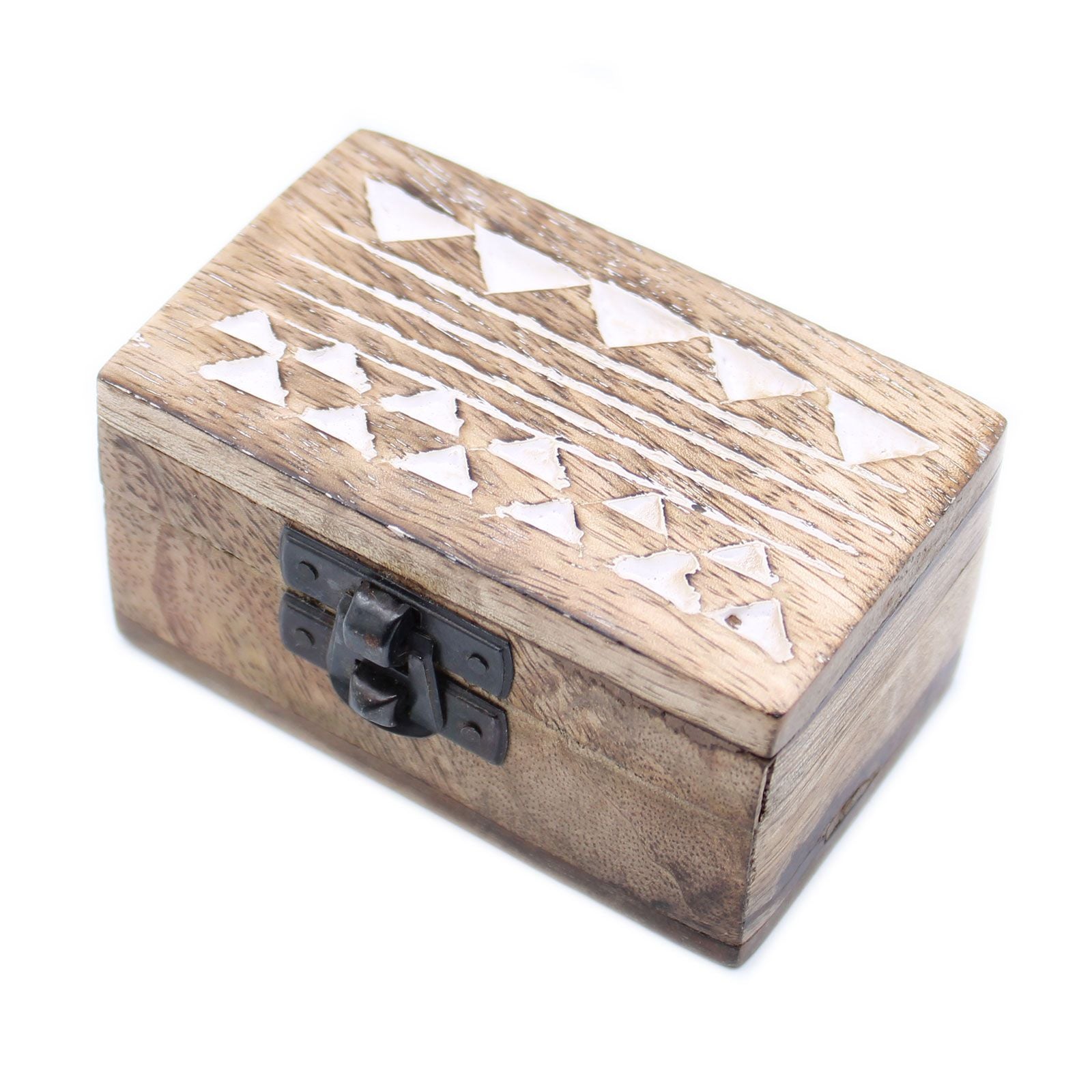 White Washed Wooden Box with Aztec Design for Stylish Storage
