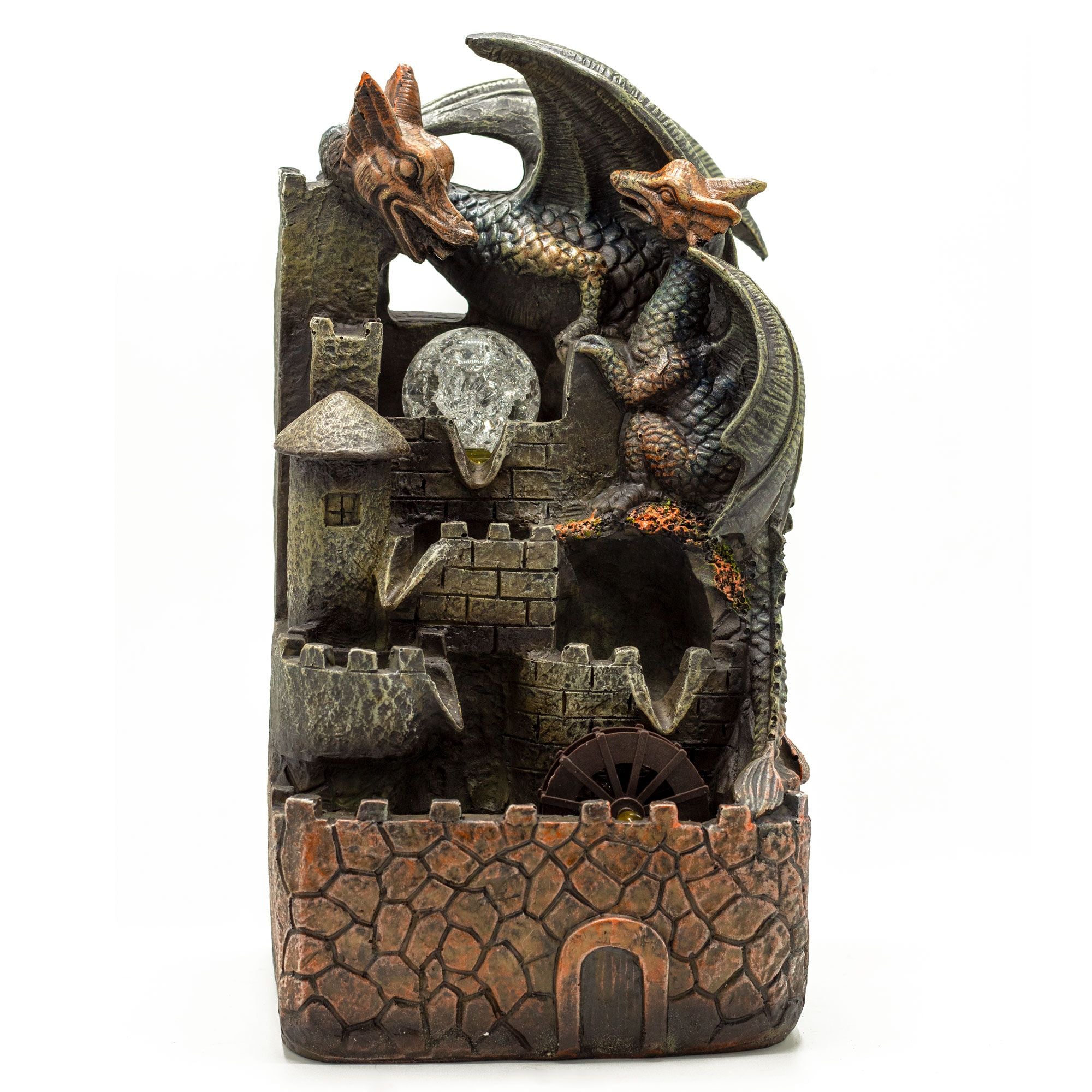 Tabletop Water Feature with Dragons and Crystal Ball 35cm Height