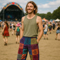 Nomad Sari Mushroom Pants in Purple Tones with Block Print Design