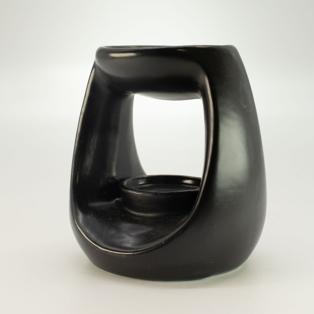 Ceramic Zen Oil Burner Large Oval Pebble in Matt Black Finish