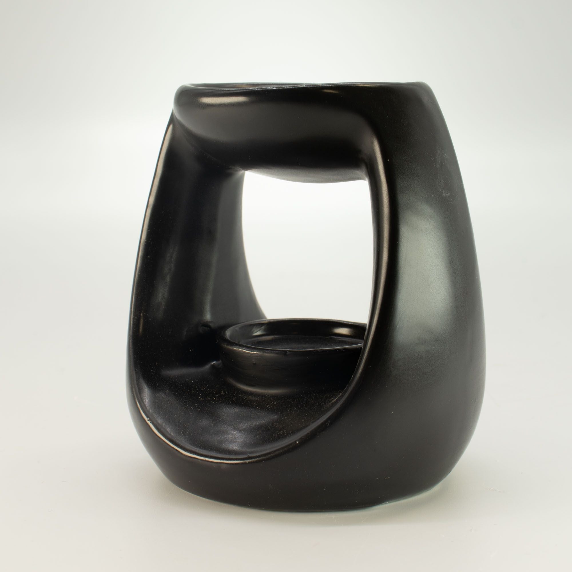 Ceramic Zen Oil Burner Large Oval Pebble in Matt Black Finish